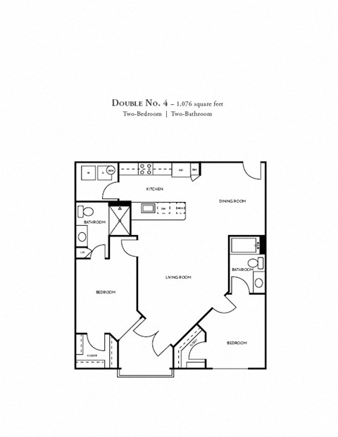 Floor plan for 2 beds, 2 baths, 1076 sqft
